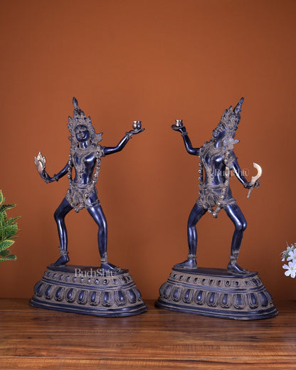 Brass Yogini Sculpture – Antique Patina Finish | Handcrafted Spiritual Artefact - Budhshiv.com