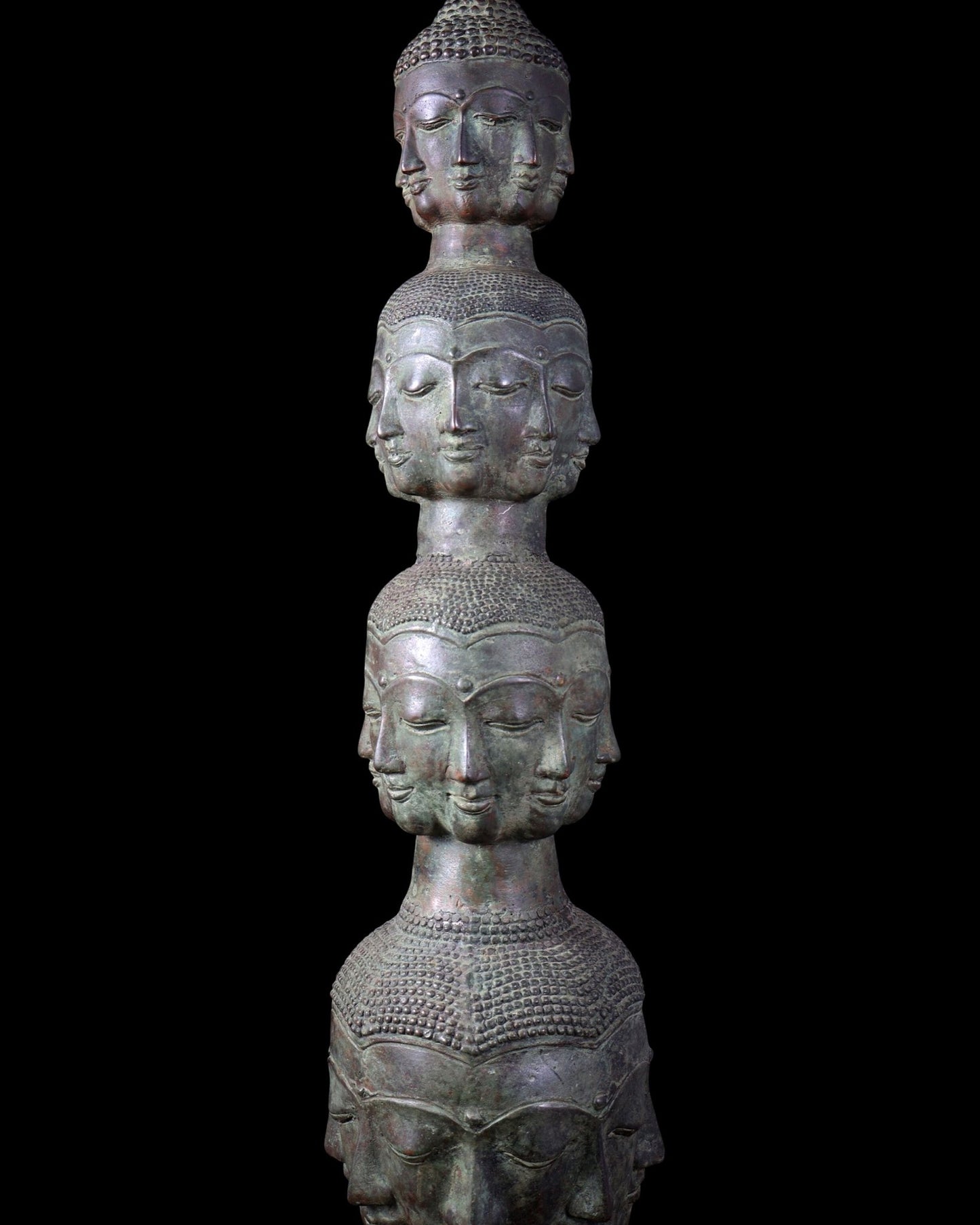 Bronze 40 Buddha Faces Tower | Lost Wax Sculpture - Budhshiv.com
