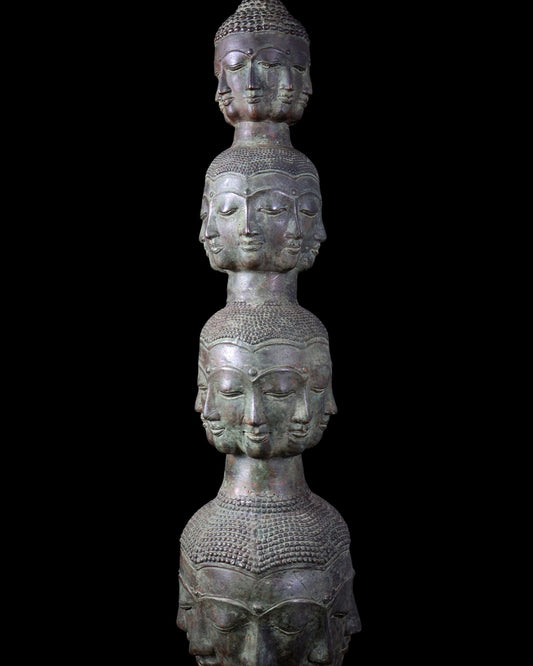 Bronze 40 Buddha Faces Tower | Lost Wax Sculpture - Budhshiv.com