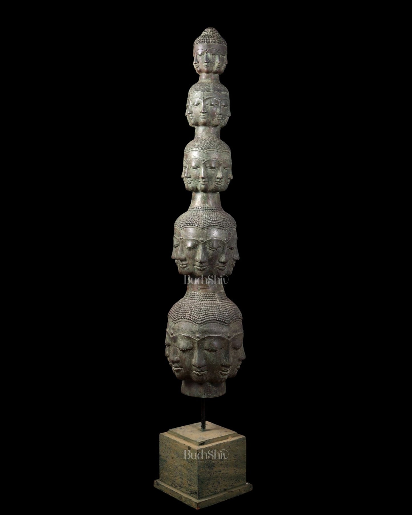 Bronze 40 Buddha Faces Tower | Lost Wax Sculpture - Budhshiv.com