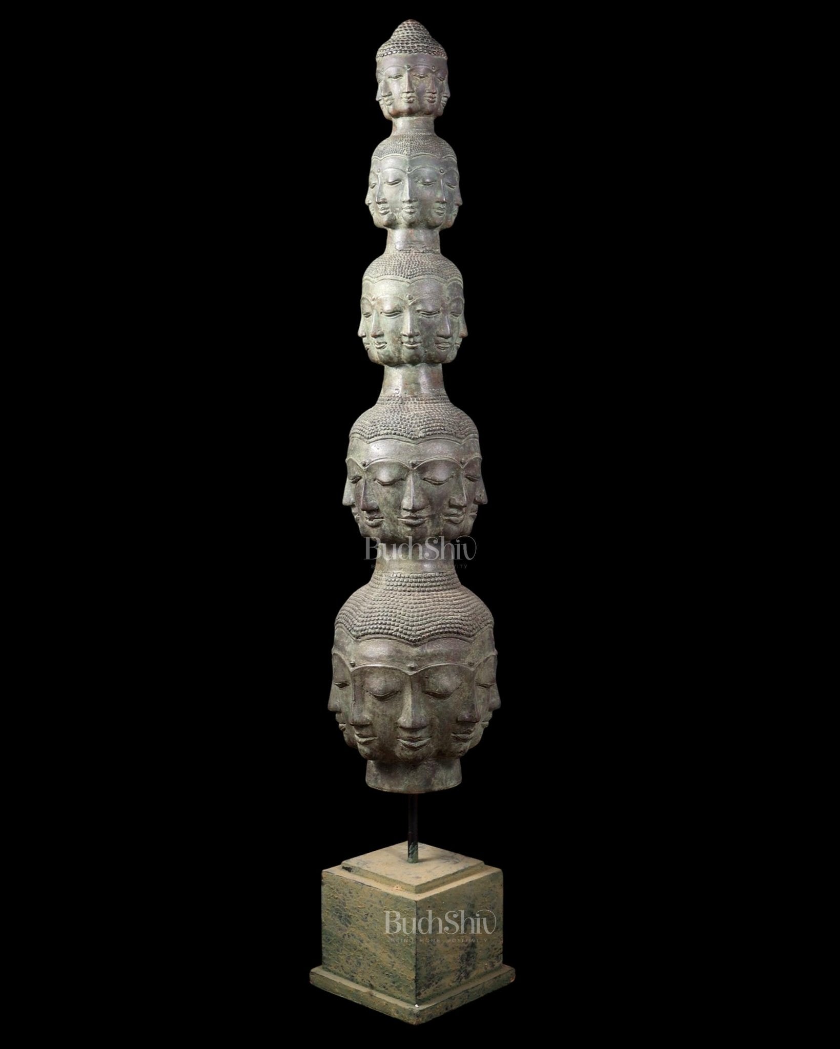 Bronze 40 Buddha Faces Tower | Lost Wax Sculpture - Budhshiv.com