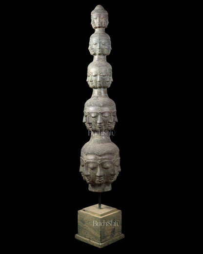 Bronze 40 Buddha Faces Tower | Lost Wax Sculpture - Budhshiv.com