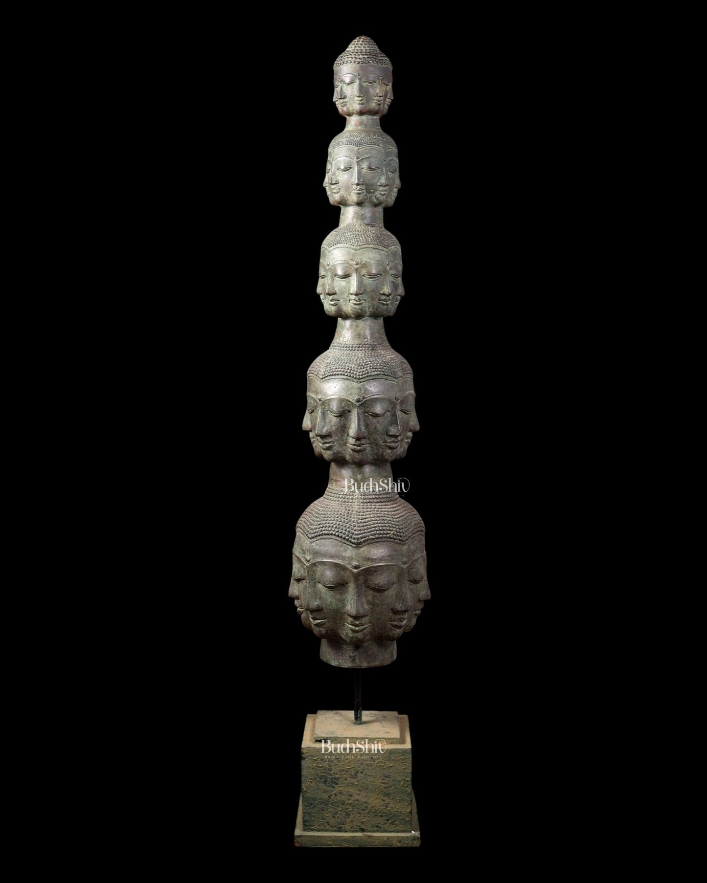 Bronze 40 Buddha Faces Tower | Lost Wax Sculpture - Budhshiv.com
