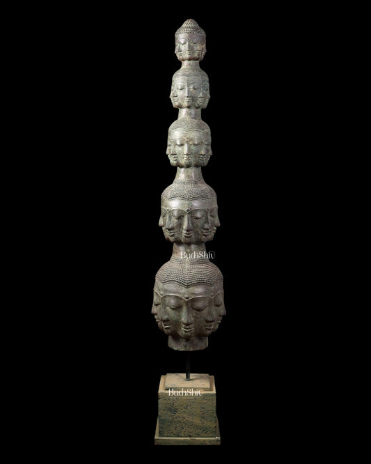 Bronze 40 Buddha Faces Tower | Lost Wax Sculpture - Budhshiv.com