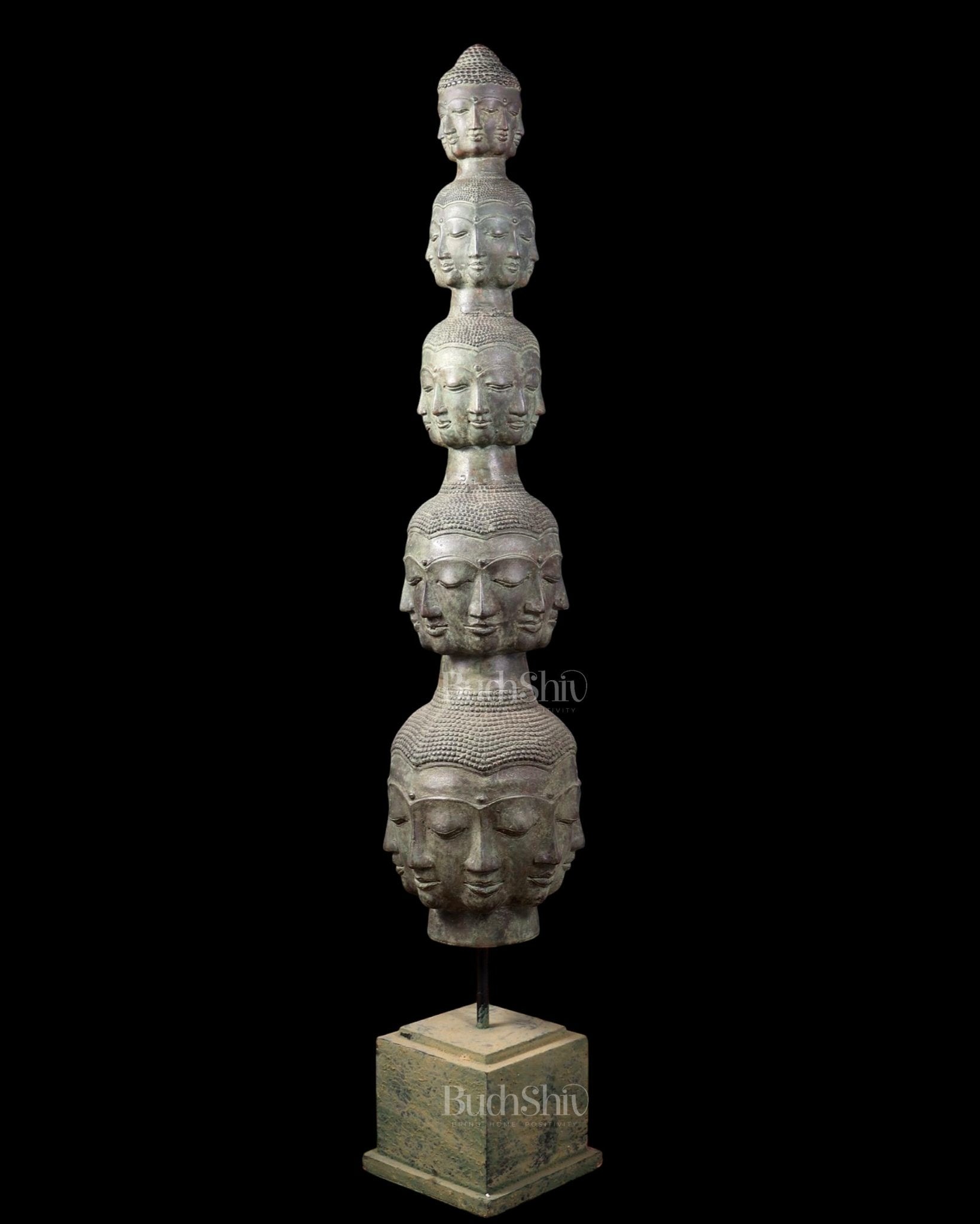 Bronze 40 Buddha Faces Tower | Lost Wax Sculpture - Budhshiv.com
