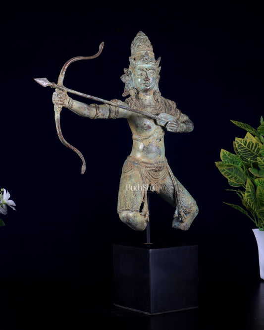 Bronze Arjuna Shooting Arrow Bronze Statue | Indonesian Art - Budhshiv.com