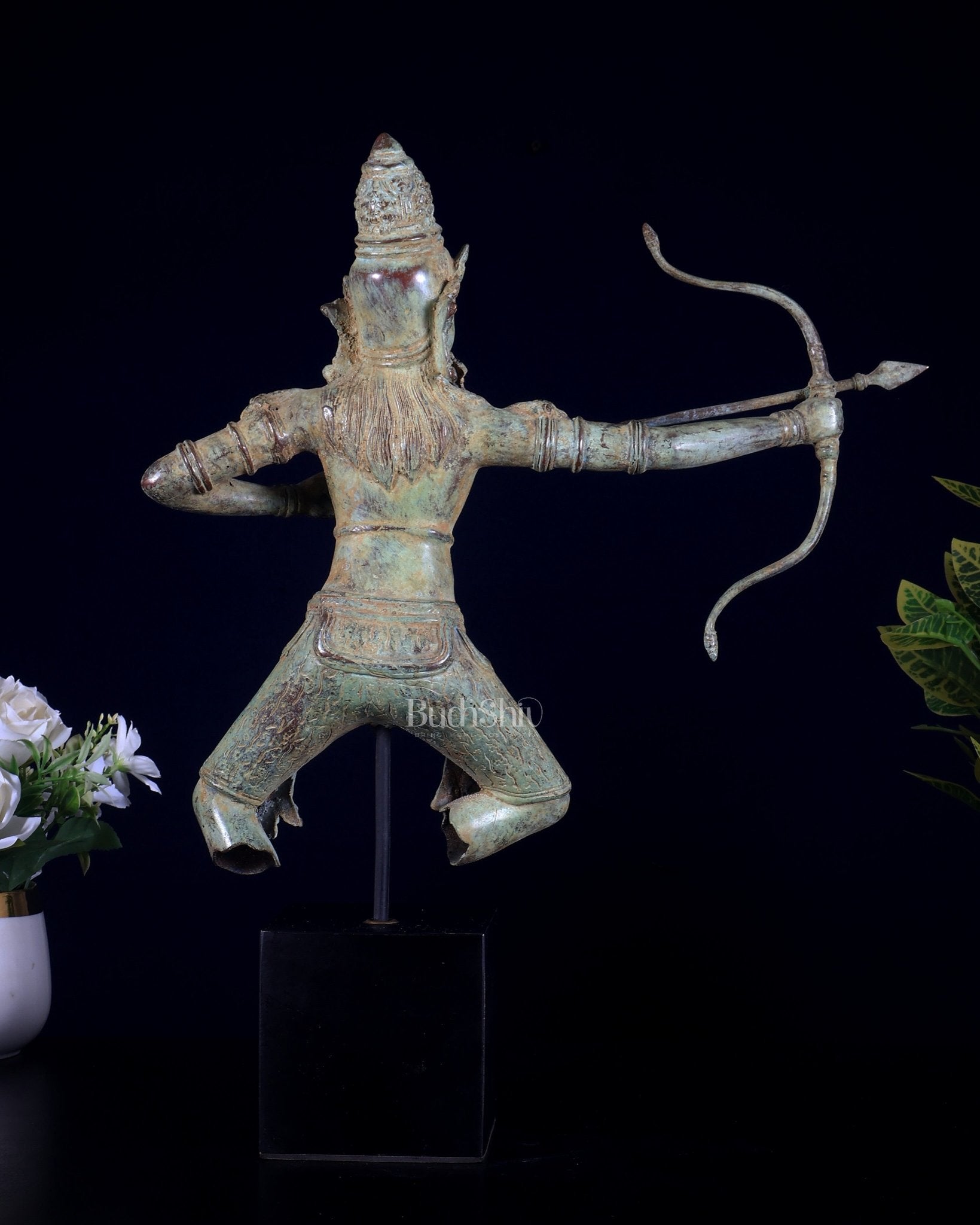 Bronze Arjuna Shooting Arrow Bronze Statue | Indonesian Art - Budhshiv.com