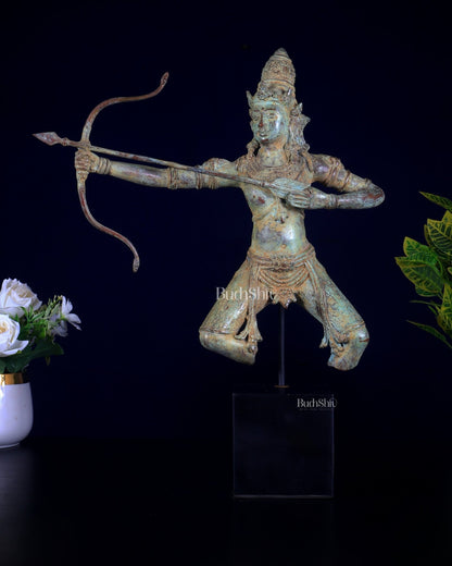 Bronze Arjuna Shooting Arrow Bronze Statue | Indonesian Art - Budhshiv.com