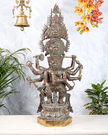 Bronze Bhadrakala Bhairava Himalayan Deity Sculpture | Fierce Protector Bhairava Statue 29.5" - Budhshiv.com