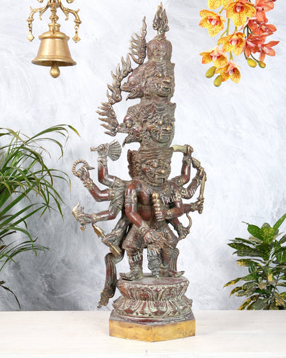Bronze Bhadrakala Bhairava Himalayan Deity Sculpture | Fierce Protector Bhairava Statue 29.5" - Budhshiv.com