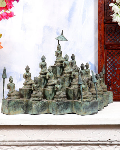 Bronze Borobudur Temple Buddha Statue | 16 Small Buddha Idols | Handcrafted Sacred Buddhist Décor - Budhshiv.com