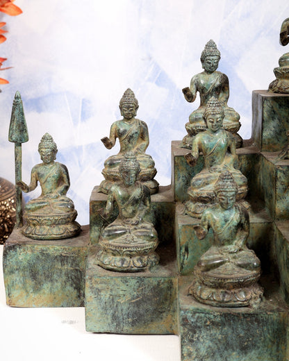 Bronze Borobudur Temple Buddha Statue | 16 Small Buddha Idols | Handcrafted Sacred Buddhist Décor - Budhshiv.com