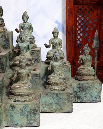 Bronze Borobudur Temple Buddha Statue | 16 Small Buddha Idols | Handcrafted Sacred Buddhist Décor - Budhshiv.com