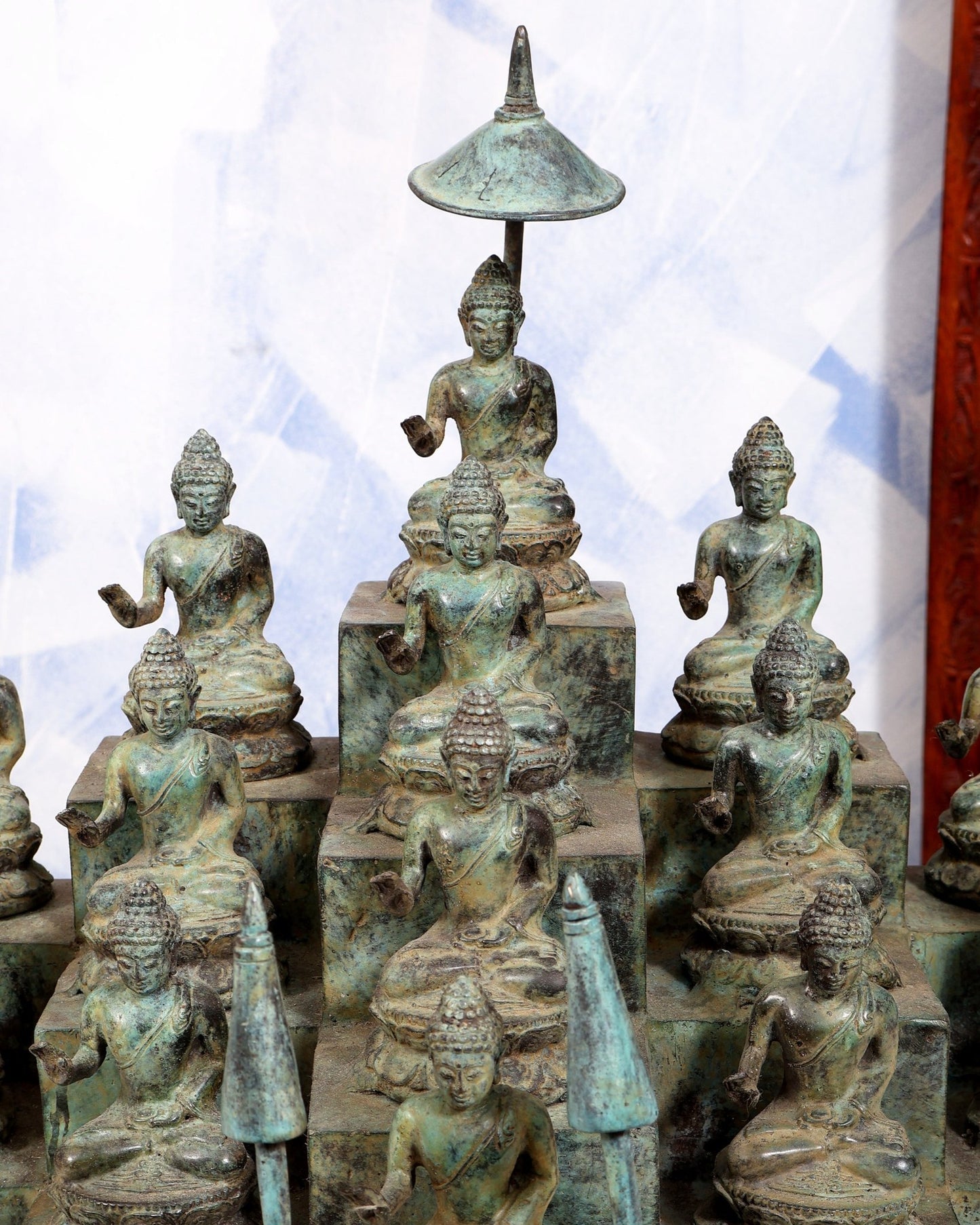 Bronze Borobudur Temple Buddha Statue | 16 Small Buddha Idols | Handcrafted Sacred Buddhist Décor - Budhshiv.com