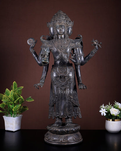 Bronze Brahma Standing 10 Arms Statue | Lost Wax Sculpture | 30 Inch Handcrafted Idol - Budhshiv.com