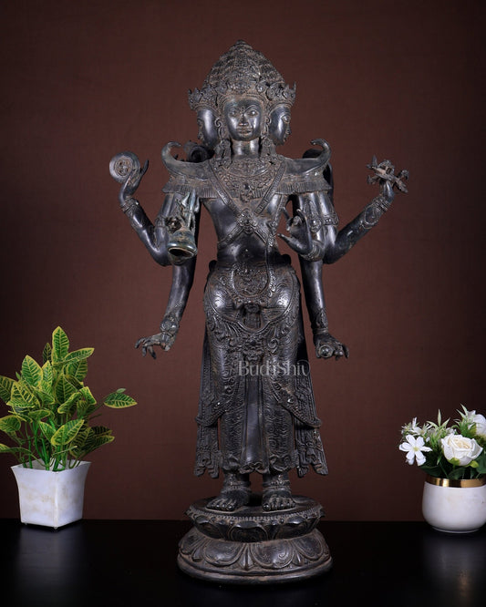 Bronze Brahma Standing 10 Arms Statue | Lost Wax Sculpture | 30 Inch Handcrafted Idol - Budhshiv.com
