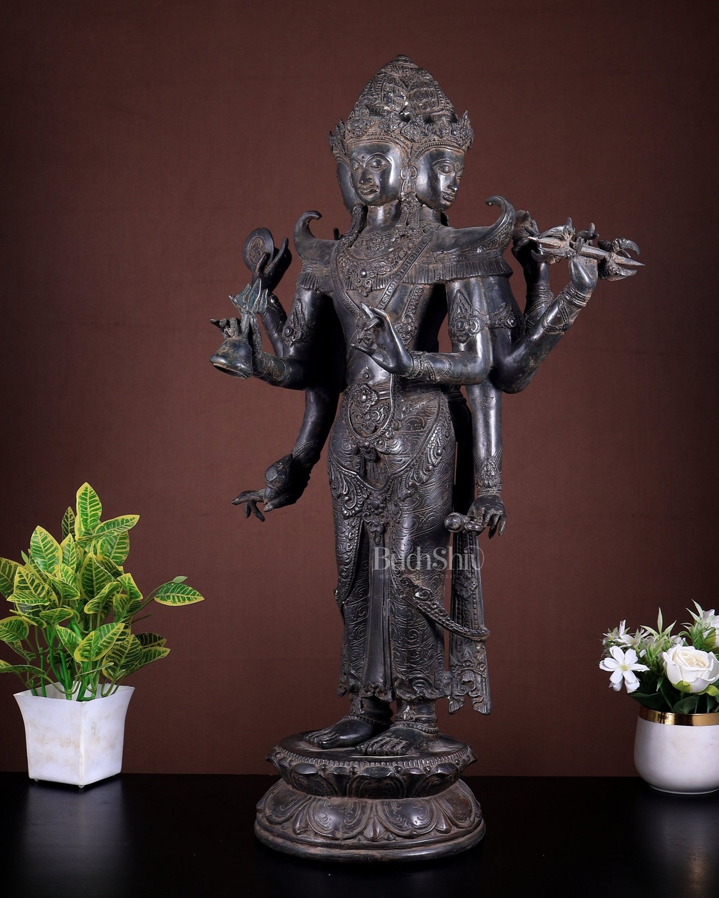 Bronze Brahma Standing 10 Arms Statue | Lost Wax Sculpture | 30 Inch Handcrafted Idol - Budhshiv.com