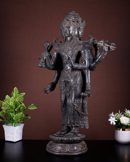 Bronze Brahma Standing 10 Arms Statue | Lost Wax Sculpture | 30 Inch Handcrafted Idol - Budhshiv.com