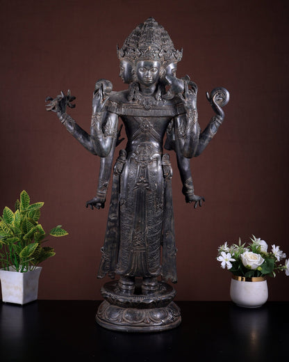 Bronze Brahma Standing 10 Arms Statue | Lost Wax Sculpture | 30 Inch Handcrafted Idol - Budhshiv.com