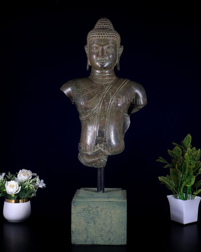 Bronze Buddha decorative museum replica Bust – 27.5” Artifact - Budhshiv.com