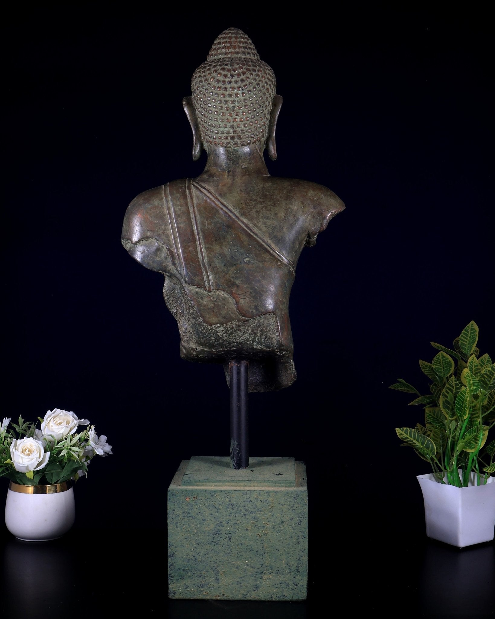 Bronze Buddha decorative museum replica Bust – 27.5” Artifact - Budhshiv.com