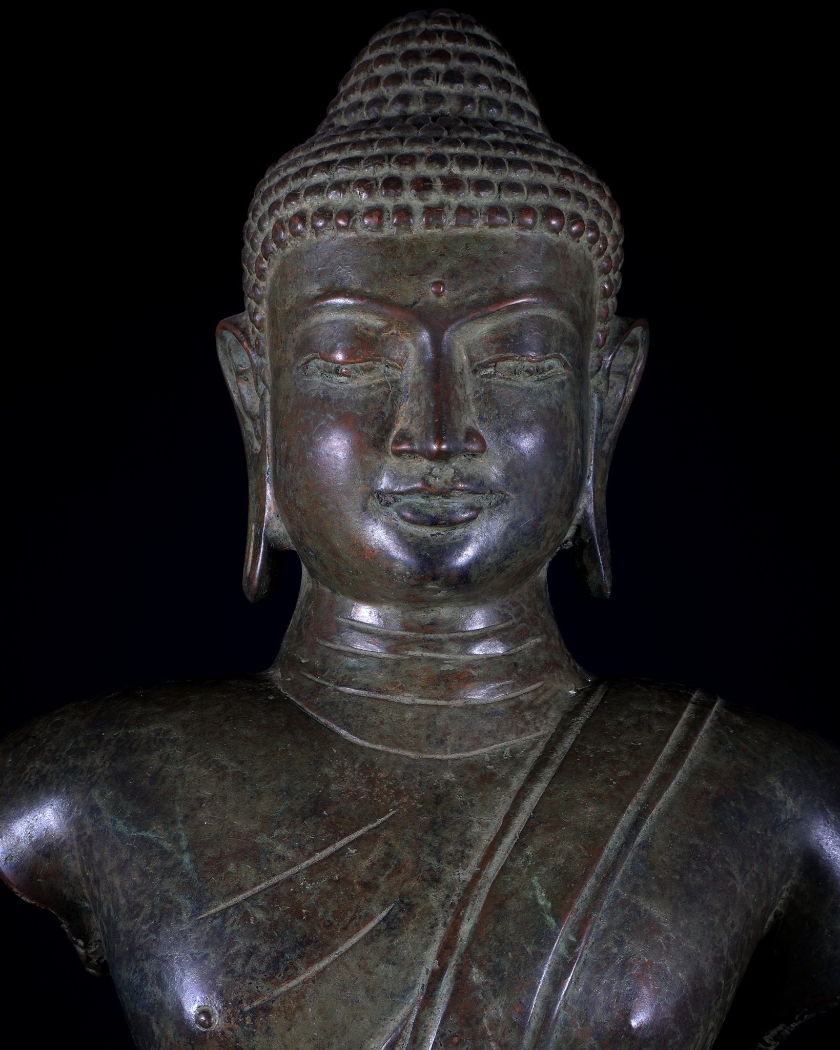 Bronze Buddha decorative museum replica Bust – 27.5” Artifact - Budhshiv.com