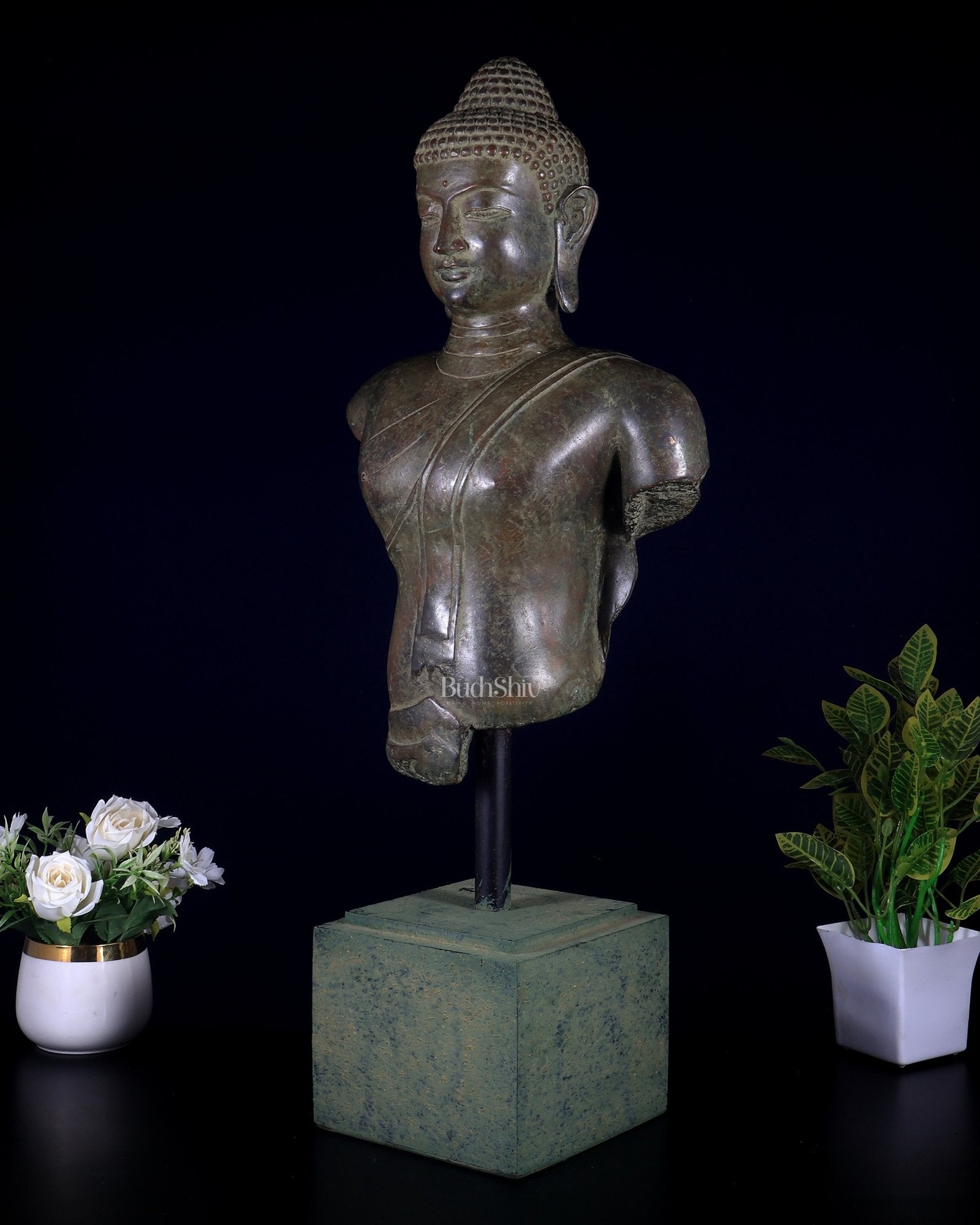 Bronze Buddha decorative museum replica Bust – 27.5” Artifact - Budhshiv.com