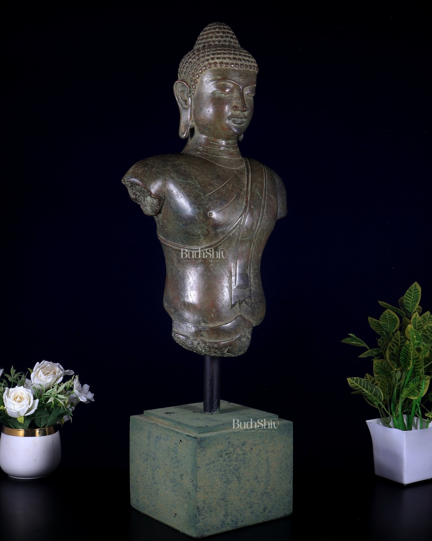 Bronze Buddha decorative museum replica Bust – 27.5” Artifact - Budhshiv.com