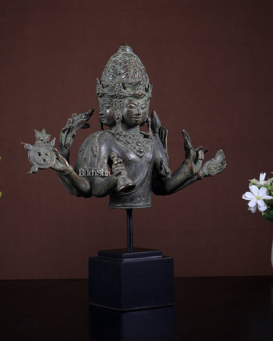 Bronze Chaturmukha Lord Shiva Bust (Four - Faced) – Museum Style Artefact - Budhshiv.com