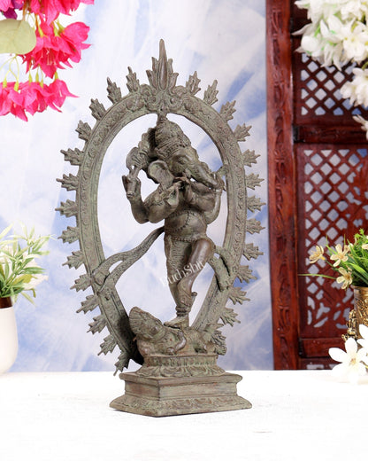 Bronze Dancing Ganesha Nataraja Playing Flute Arch – Patina Finish 13 inch - Budhshiv.com