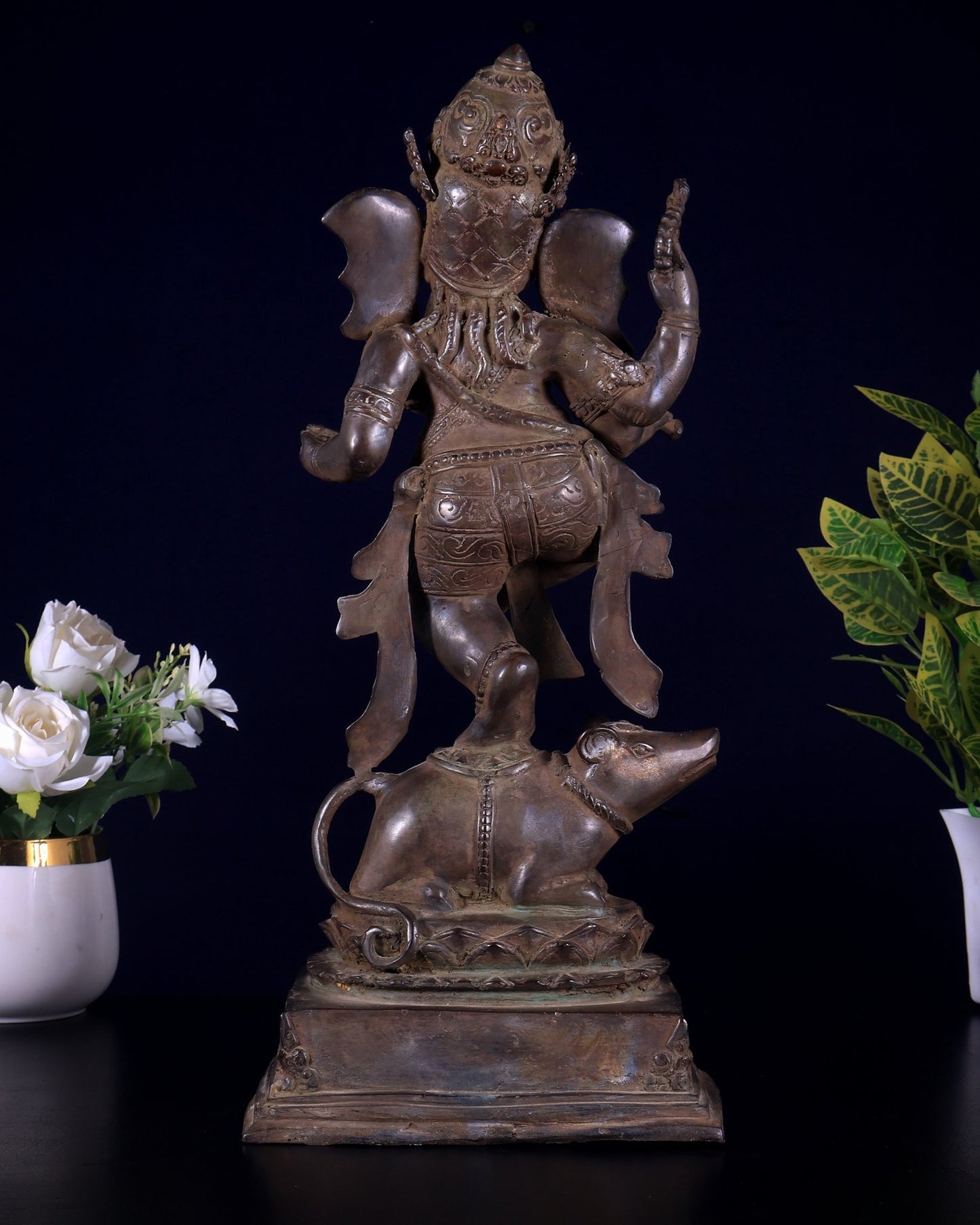 Bronze Dancing Ganesha Playing Flute Statue | Lost Wax Casting | 16.5" - Budhshiv.com