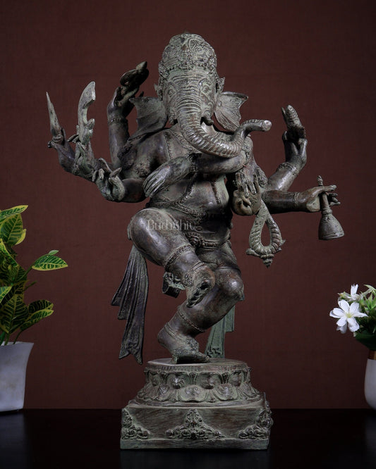 Bronze Dancing Ganesha Statue – Antique Finish 19 inch - Budhshiv.com