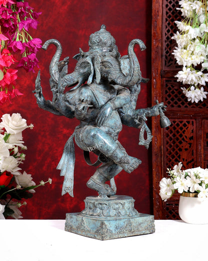 Bronze Dancing Ganesha Statue three faced 20 inch - Budhshiv.com