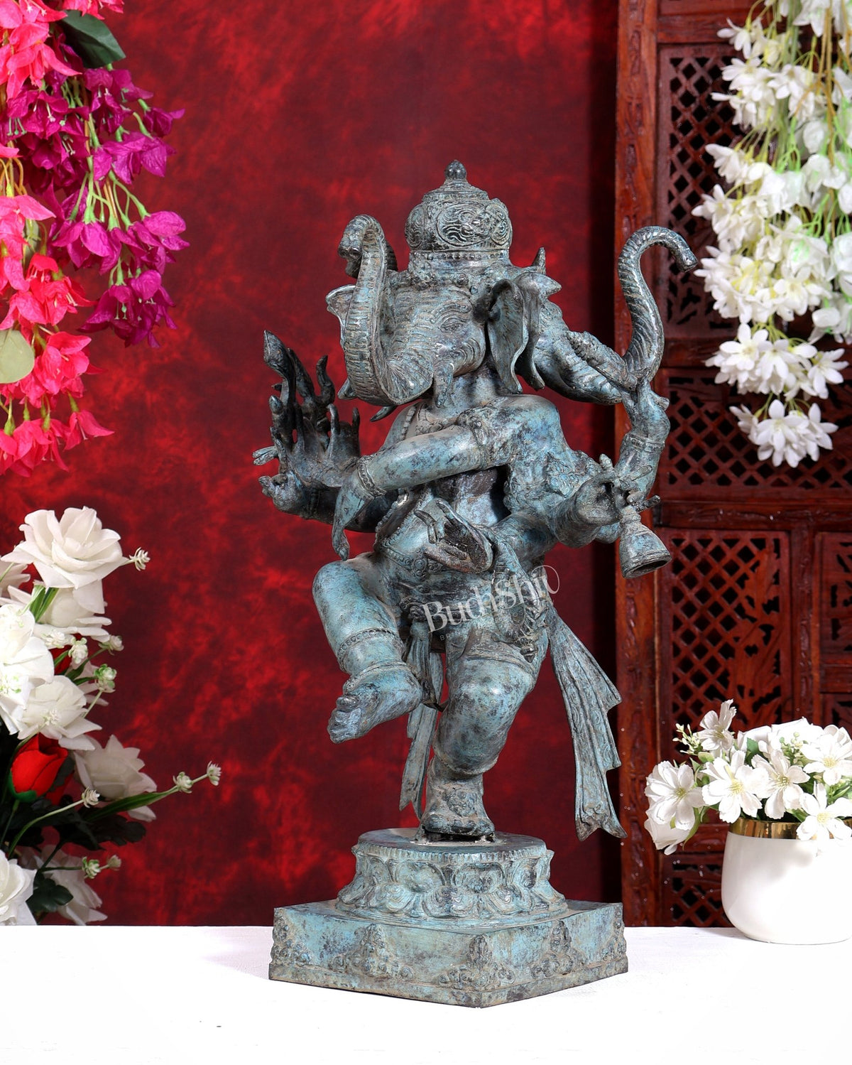 Bronze Dancing Ganesha Statue three faced 20 inch - Budhshiv.com