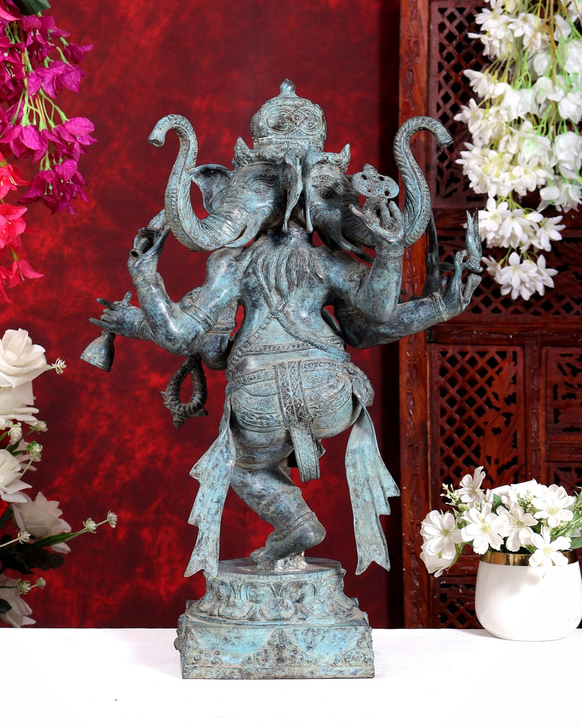 Bronze Dancing Ganesha Statue three faced 20 inch - Budhshiv.com