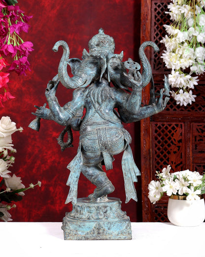 Bronze Dancing Ganesha Statue three faced 20 inch - Budhshiv.com