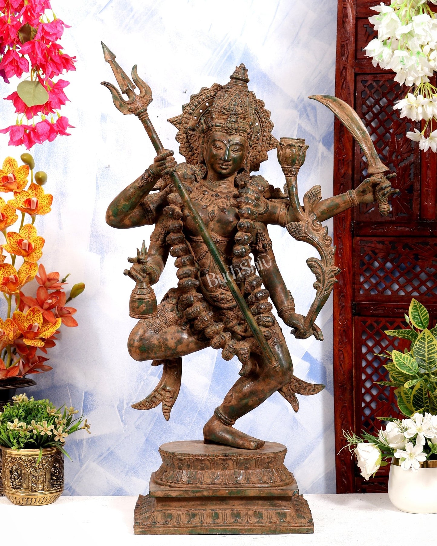 Bronze Dancing Kali Sculpture – Lost Wax Museum Grade 27 inch Earthy patina - Budhshiv.com