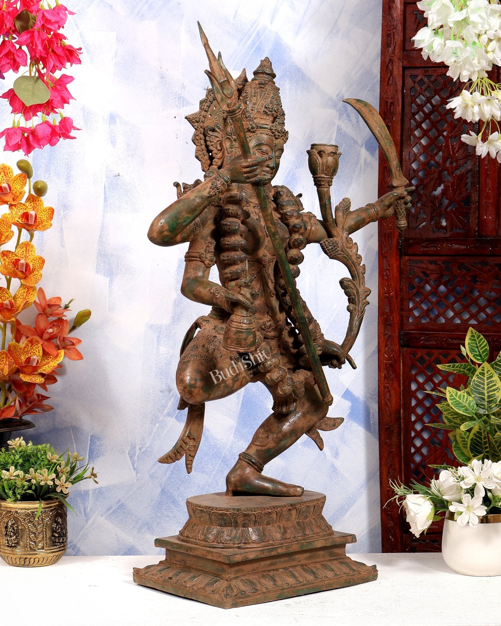 Bronze Dancing Kali Sculpture – Lost Wax Museum Grade 27 inch Earthy patina - Budhshiv.com