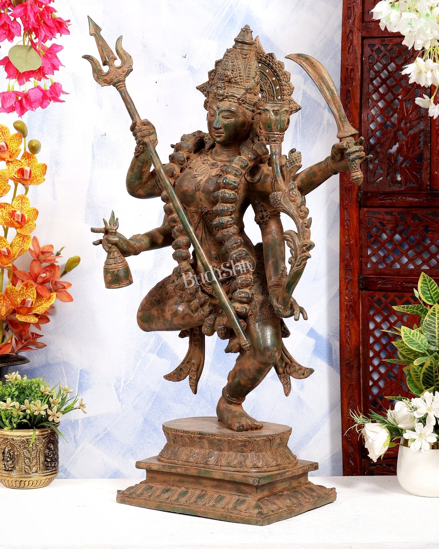Bronze Dancing Kali Sculpture – Lost Wax Museum Grade 27 inch Earthy patina - Budhshiv.com