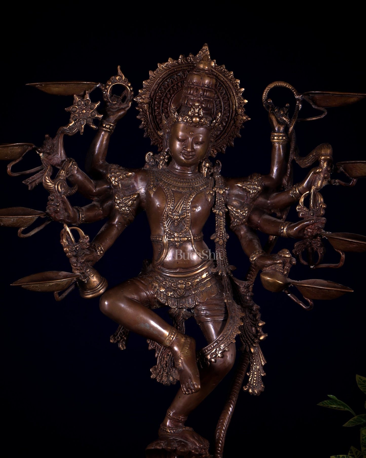 Bronze Dancing Krishna with Diyas in hands Sculpture – 26" Height, Lost Wax Casting - Budhshiv.com