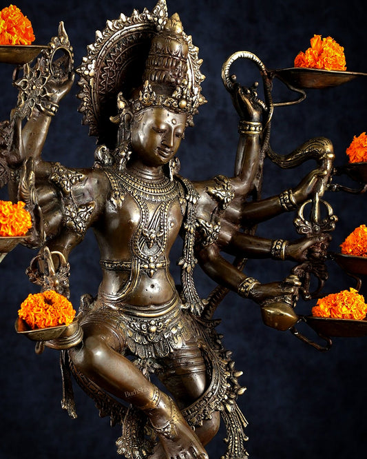 Bronze Dancing Krishna with Diyas in hands Sculpture – 26" Height, Lost Wax Casting - Budhshiv.com