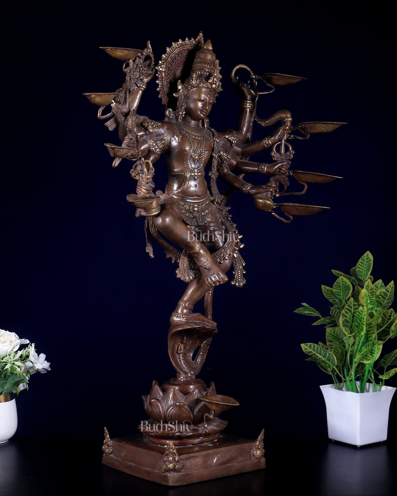 Bronze Dancing Krishna with Diyas in hands Sculpture – 26" Height, Lost Wax Casting - Budhshiv.com
