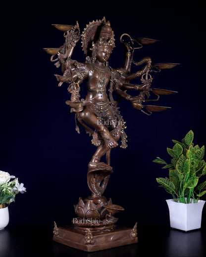 Bronze Dancing Krishna with Diyas in hands Sculpture – 26" Height, Lost Wax Casting - Budhshiv.com