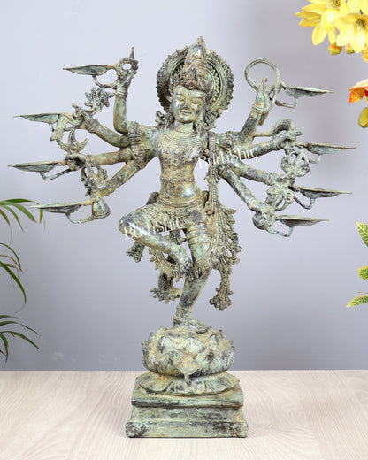 Bronze Dancing Krishna with Eight Arms & Diyas on Lotus Base – Balinese Lost Wax Masterpiece 19.5 inch - Budhshiv.com