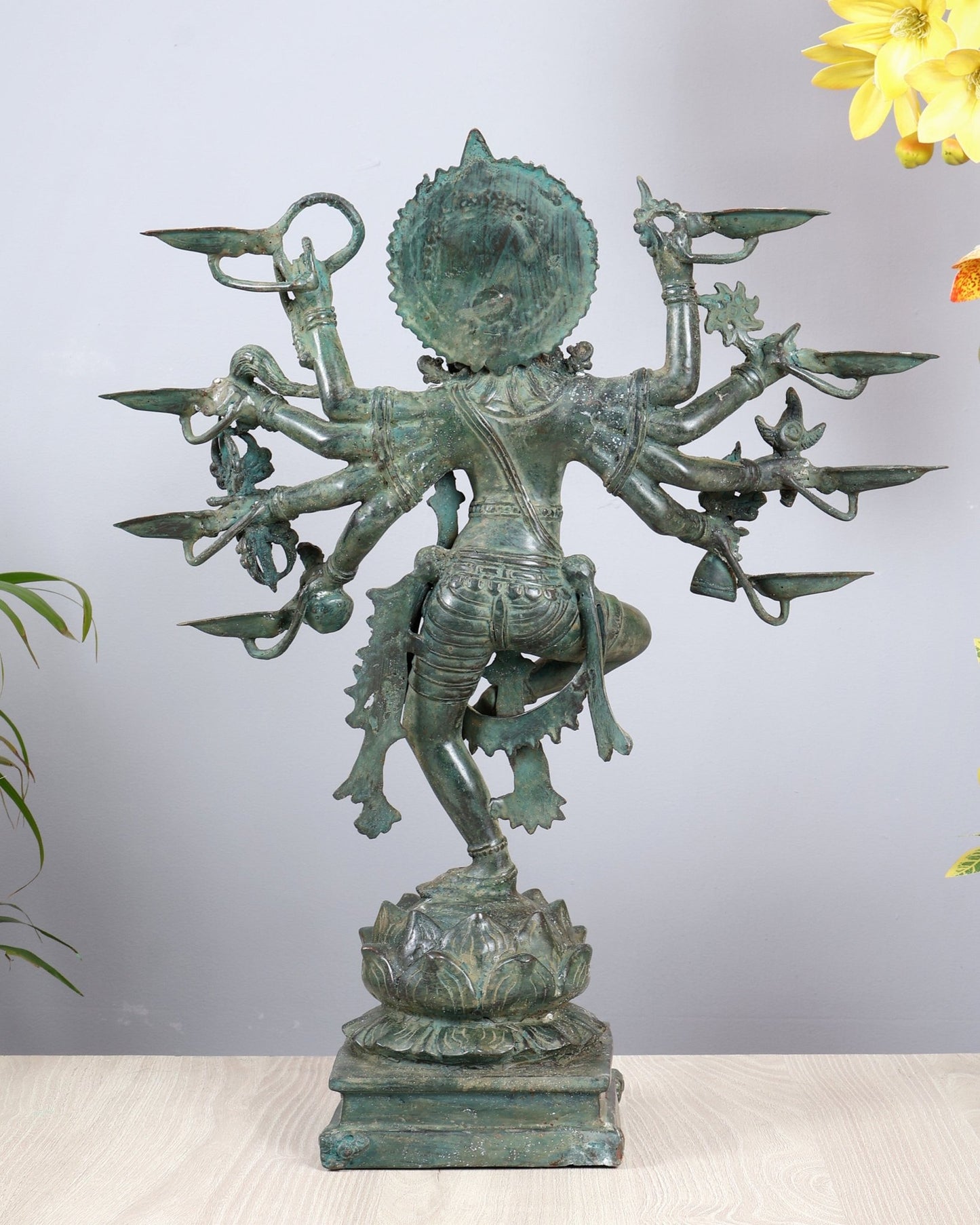 Bronze Dancing Krishna with Eight Arms & Diyas on Lotus Base – Balinese Lost Wax Masterpiece 19.5 inch - Budhshiv.com