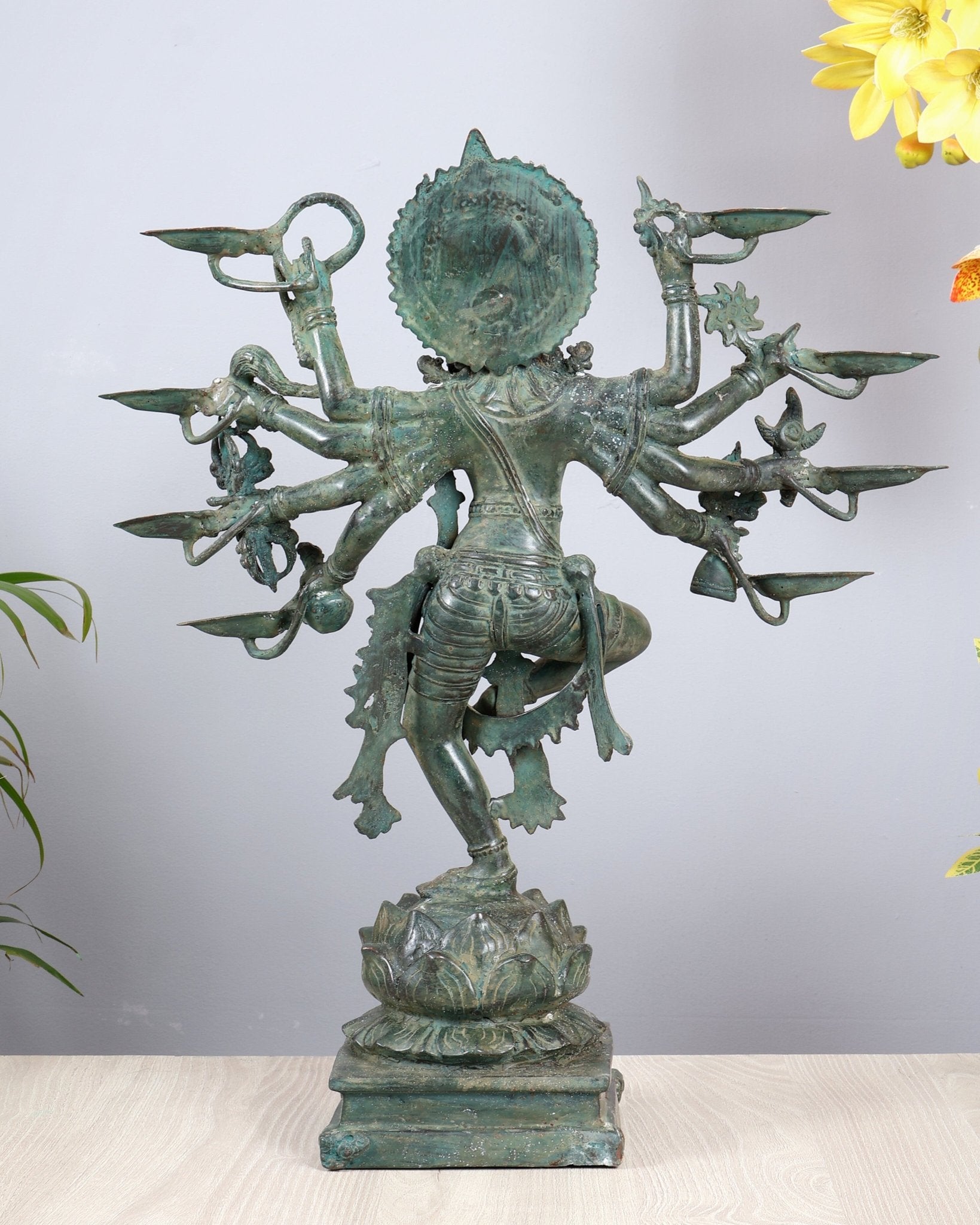 Bronze Dancing Krishna with Eight Arms & Diyas on Lotus Base – Balinese Lost Wax Masterpiece 19.5 inch - Budhshiv.com