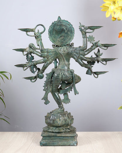 Bronze Dancing Krishna with Eight Arms & Diyas on Lotus Base – Balinese Lost Wax Masterpiece 19.5 inch - Budhshiv.com