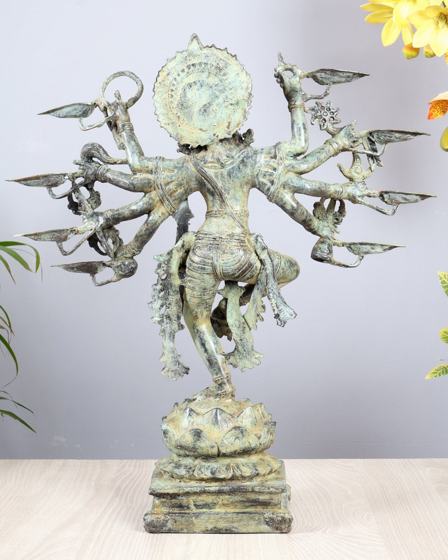 Bronze Dancing Krishna with Eight Arms & Diyas on Lotus Base – Balinese Lost Wax Masterpiece 19.5 inch - Budhshiv.com