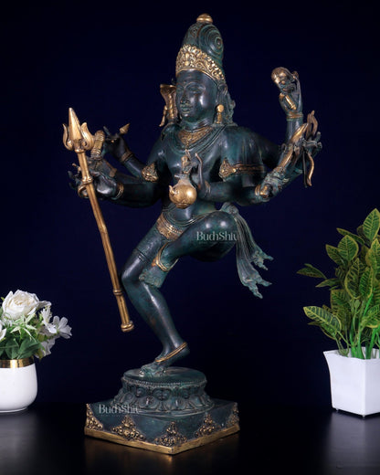 Bronze Dancing Shiva with eight arms and large trishul Sculpture – 24" Height - Budhshiv.com
