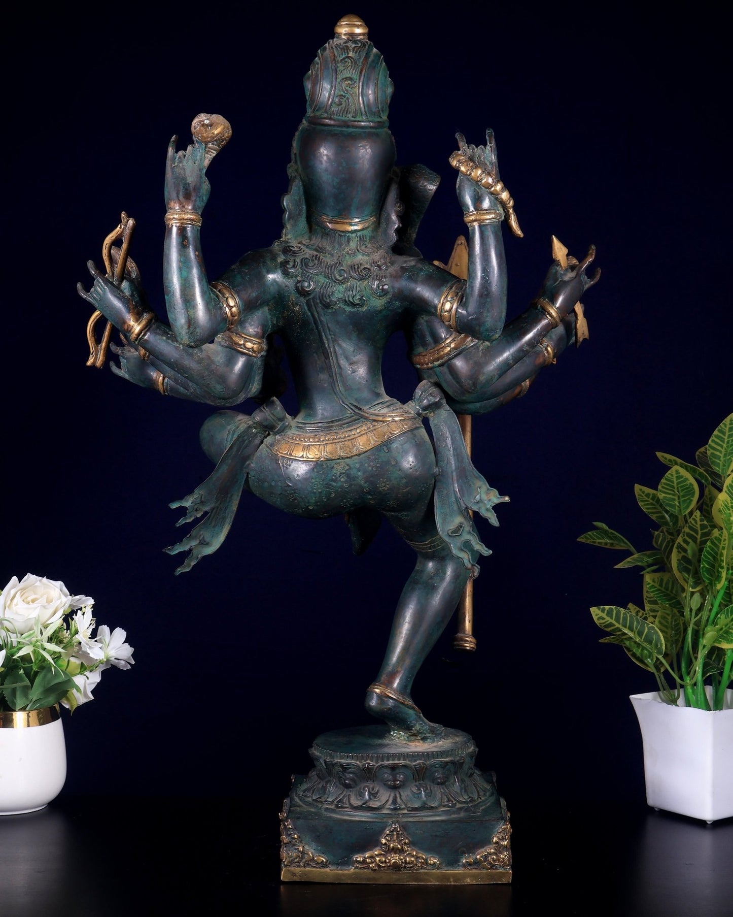 Bronze Dancing Shiva with eight arms and large trishul Sculpture – 24" Height - Budhshiv.com